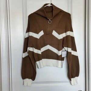 NWT Laundry By Shelli Segal tan & cream sweater with quarter zip, size small